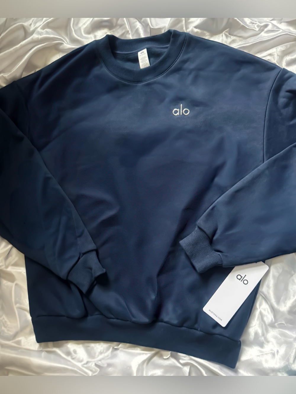ALO Accolade Crewneck Pullover Sweatshirt Navy NWT